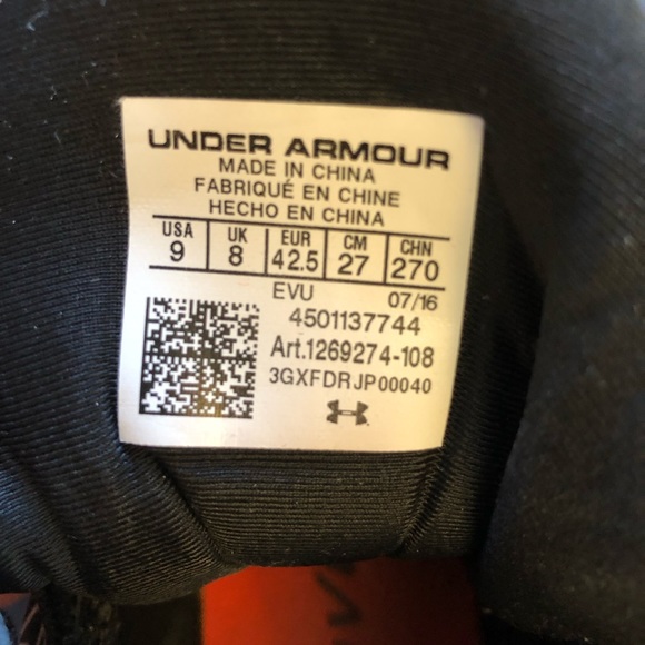 Under Armour Drive high top men’s shoes size 9 white w/ black and orange - Picture 6 of 6